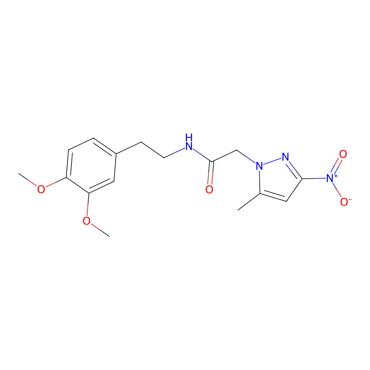N-[2-(3,4-dimethoxyphenyl)ethyl]-2-(5-methyl-3-nitropyrazol-1-yl)acetamide molecular structure, CAS 355804-91-0