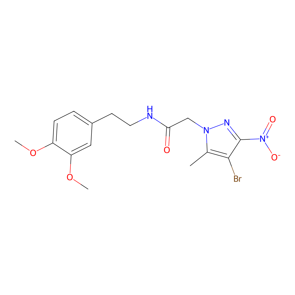 2-(4-bromo-5-methyl-3-nitropyrazol-1-yl)-N-[2-(3,4-dimethoxyphenyl)ethyl]acetamide molecular structure, CAS 355805-14-0