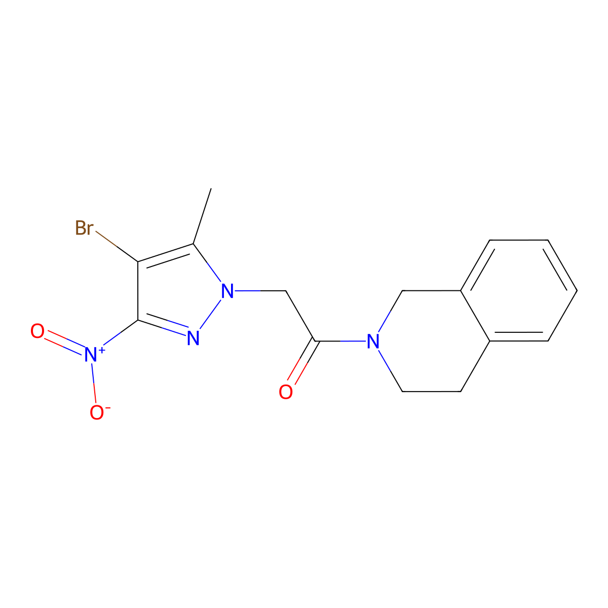 2-(4-bromo-5-methyl-3-nitropyrazol-1-yl)-1-(3,4-dihydro-1H-isoquinolin-2-yl)ethanone molecular structure, CAS 355805-17-3