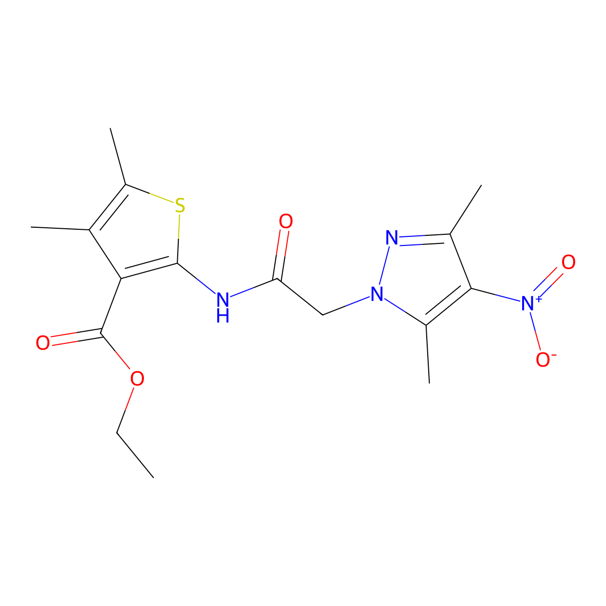 Ethyl 2-[[2-(3,5-dimethyl-4-nitropyrazol-1-yl)acetyl]amino]-4,5-dimethylthiophene-3-carboxylate molecular structure, CAS 355805-21-9