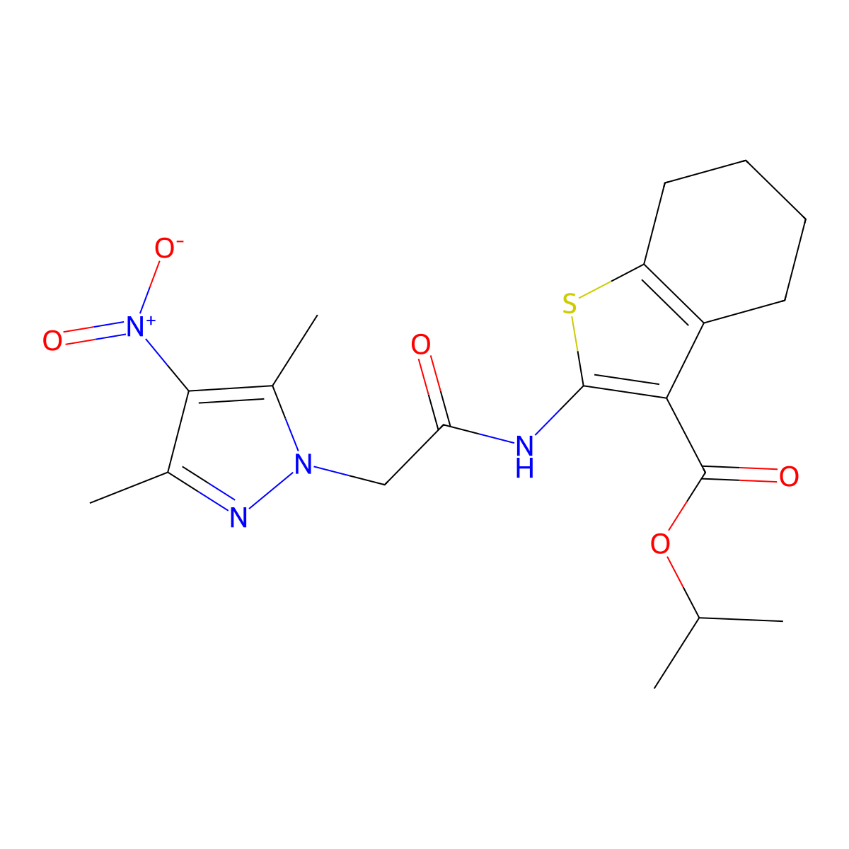 Propan-2-yl 2-[[2-(3,5-dimethyl-4-nitropyrazol-1-yl)acetyl]amino]-4,5,6,7-tetrahydro-1-benzothiophene-3-carboxylate molecular structure, CAS 355805-23-1