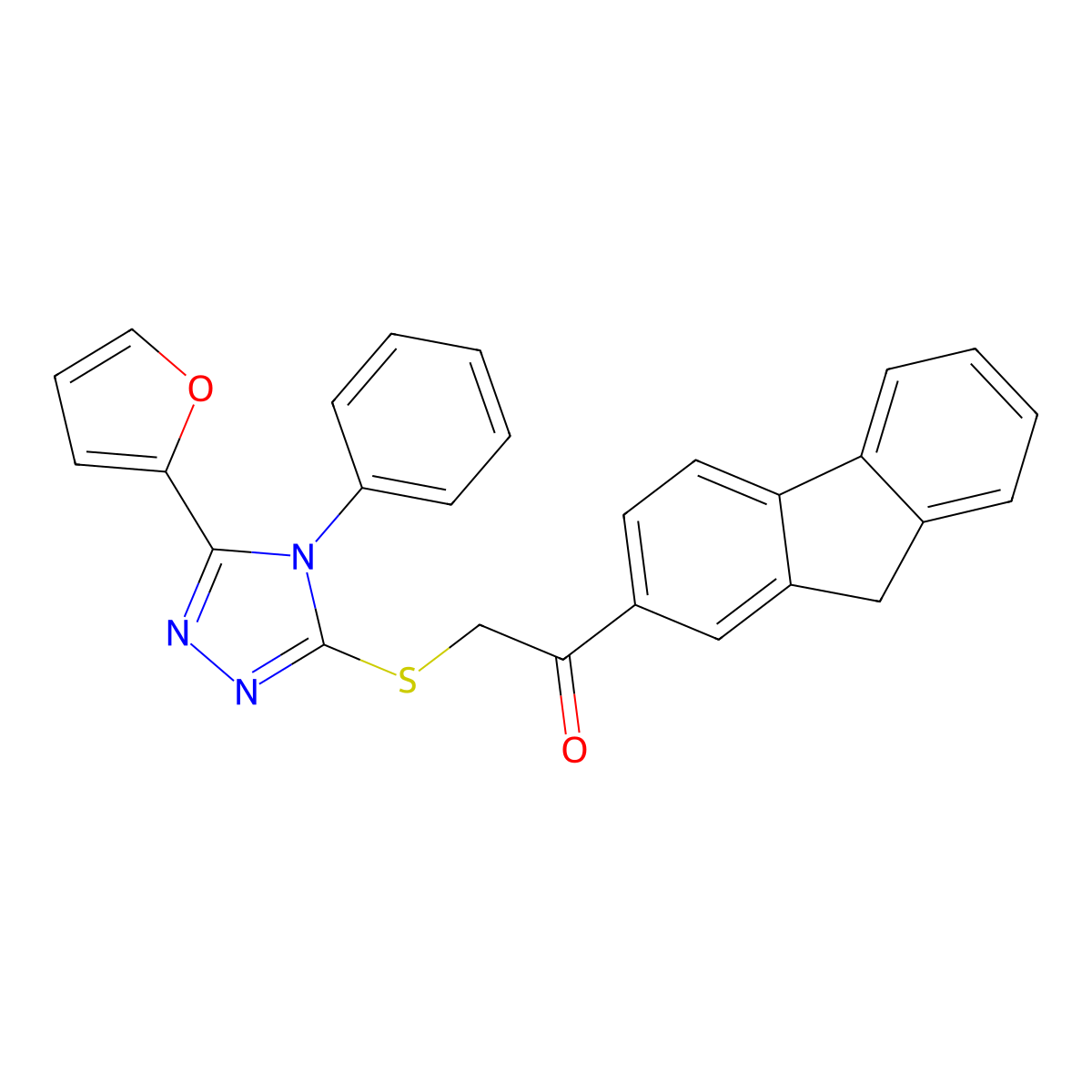 1-(9H-fluoren-2-yl)-2-[[5-(furan-2-yl)-4-phenyl-1,2,4-triazol-3-yl]sulfanyl]ethanone molecular structure, CAS 355810-07-0