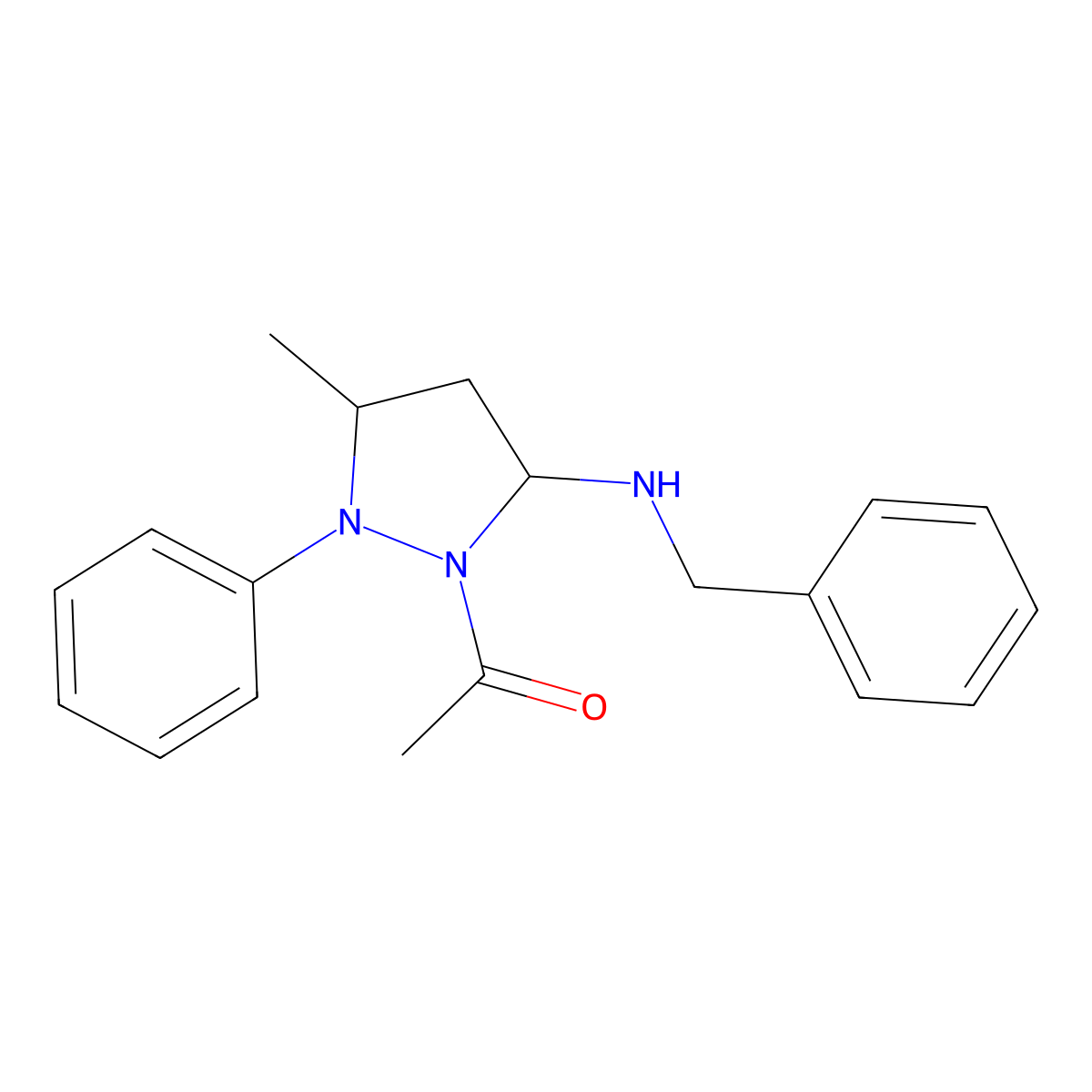 1-[5-(Benzylamino)-3-methyl-2-phenylpyrazolidin-1-yl]ethanone molecular structure, CAS 355812-06-5