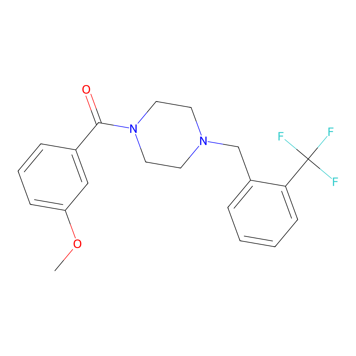 (3-Methoxyphenyl)-[4-[[2-(trifluoromethyl)phenyl]methyl]piperazin-1-yl]methanone molecular structure, CAS 355813-15-9