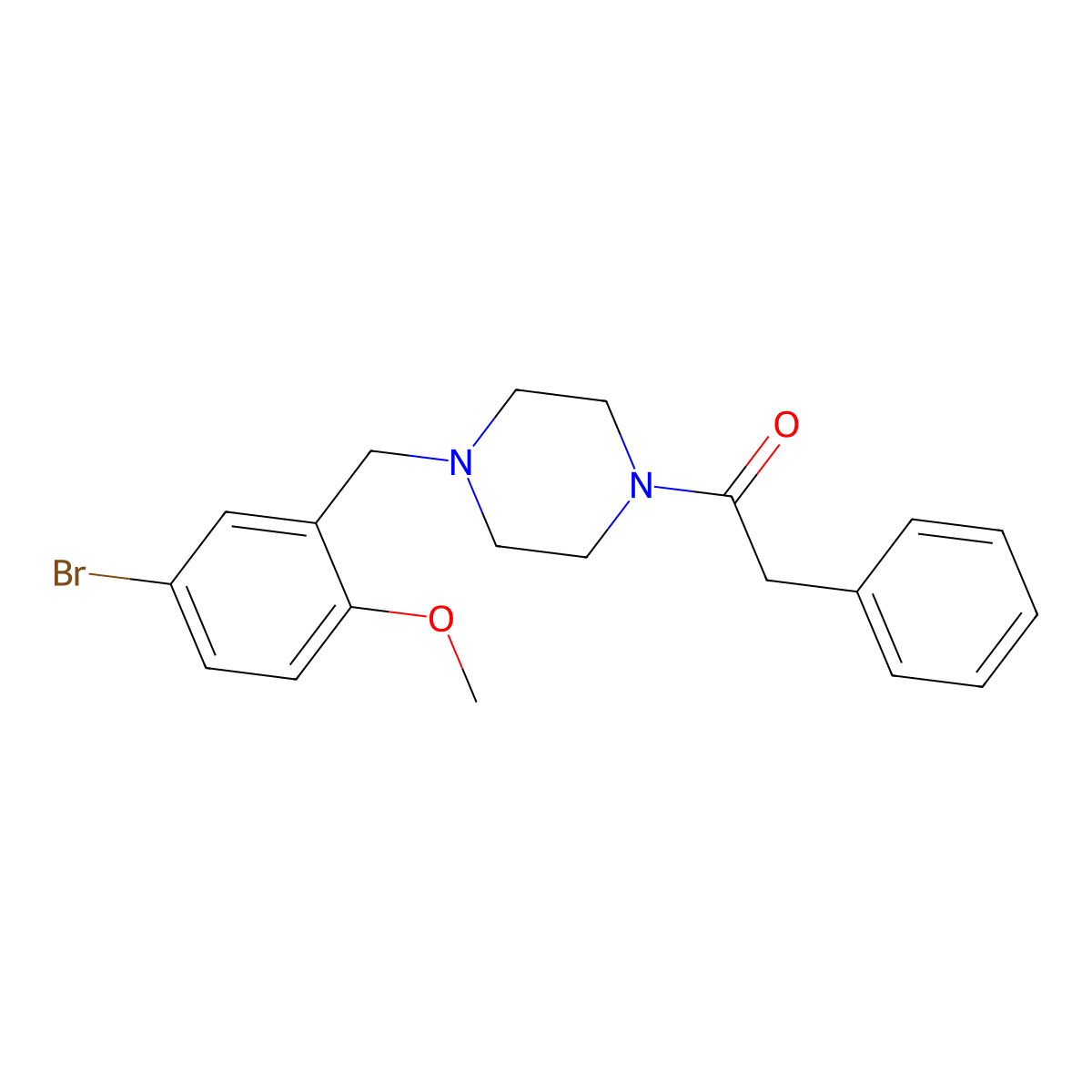 1-[4-[(5-Bromo-2-methoxyphenyl)methyl]piperazin-1-yl]-2-phenylethanone molecular structure, CAS 355813-85-3