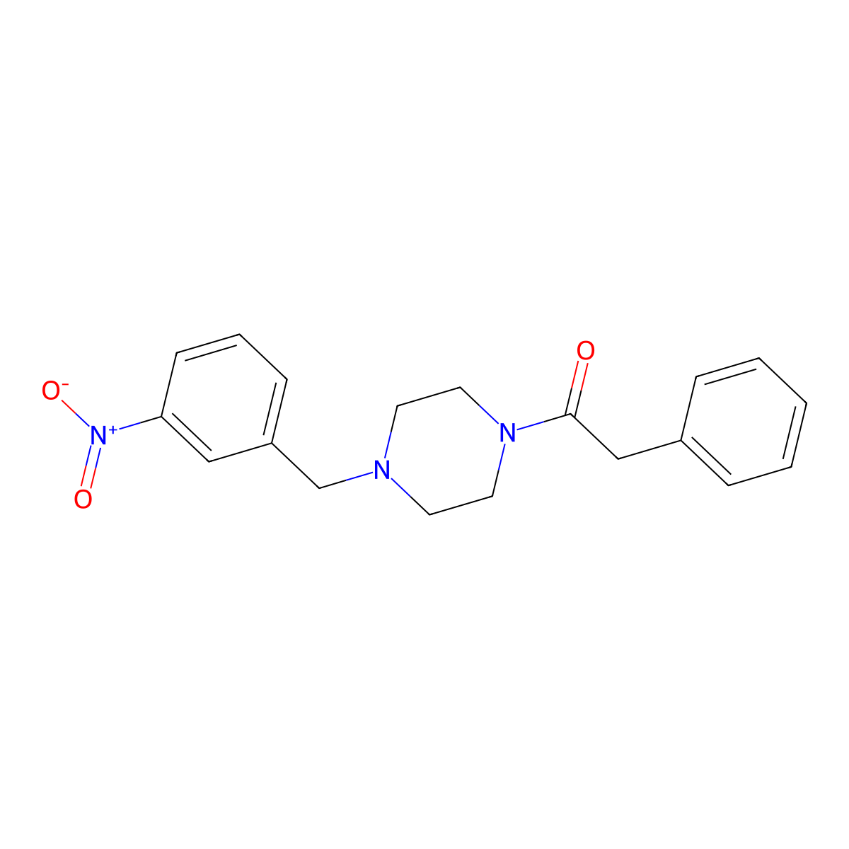 1-[4-[(3-Nitrophenyl)methyl]piperazin-1-yl]-2-phenylethanone molecular structure, CAS 355814-11-8