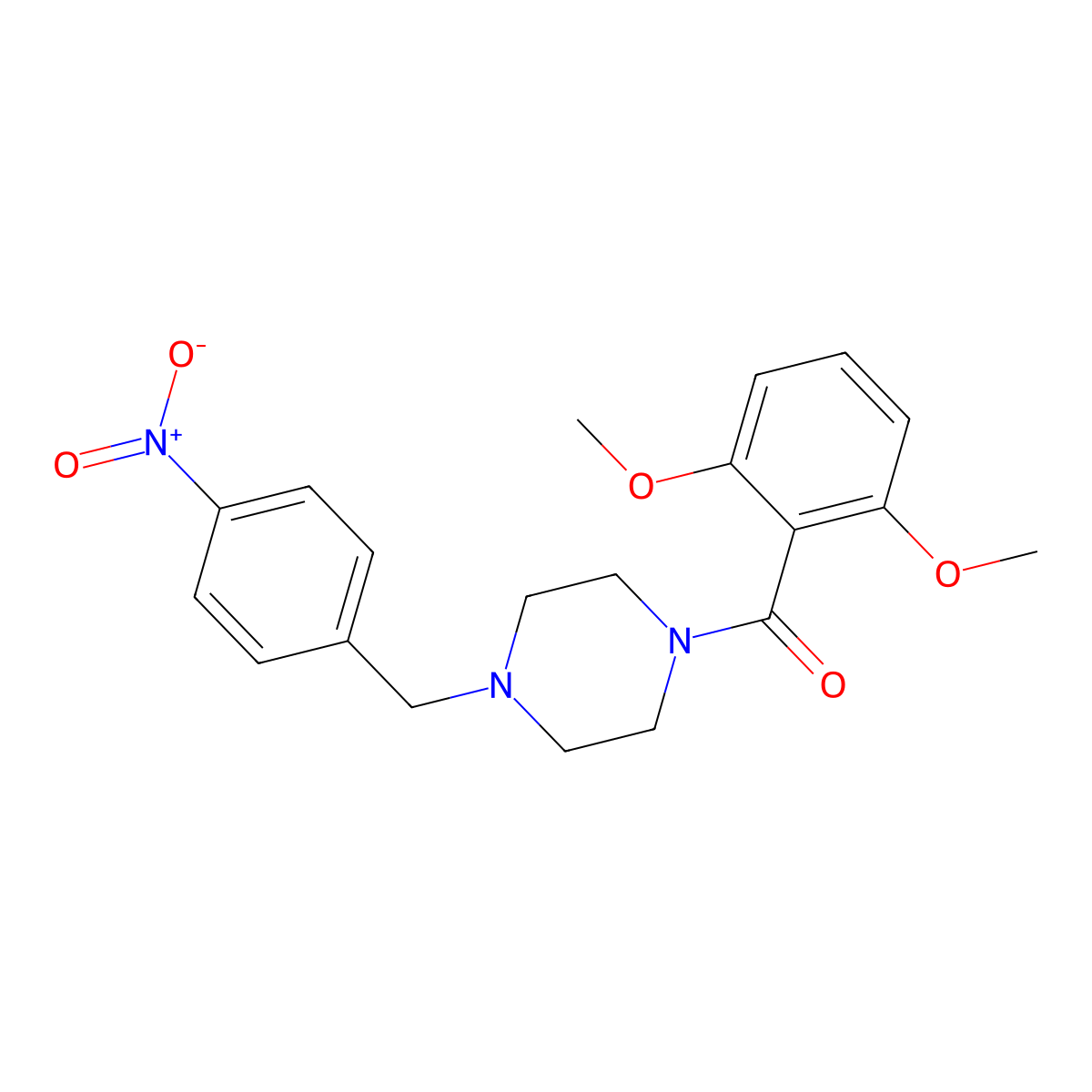 (2,6-Dimethoxyphenyl)-[4-[(4-nitrophenyl)methyl]piperazin-1-yl]methanone molecular structure, CAS 355815-10-0