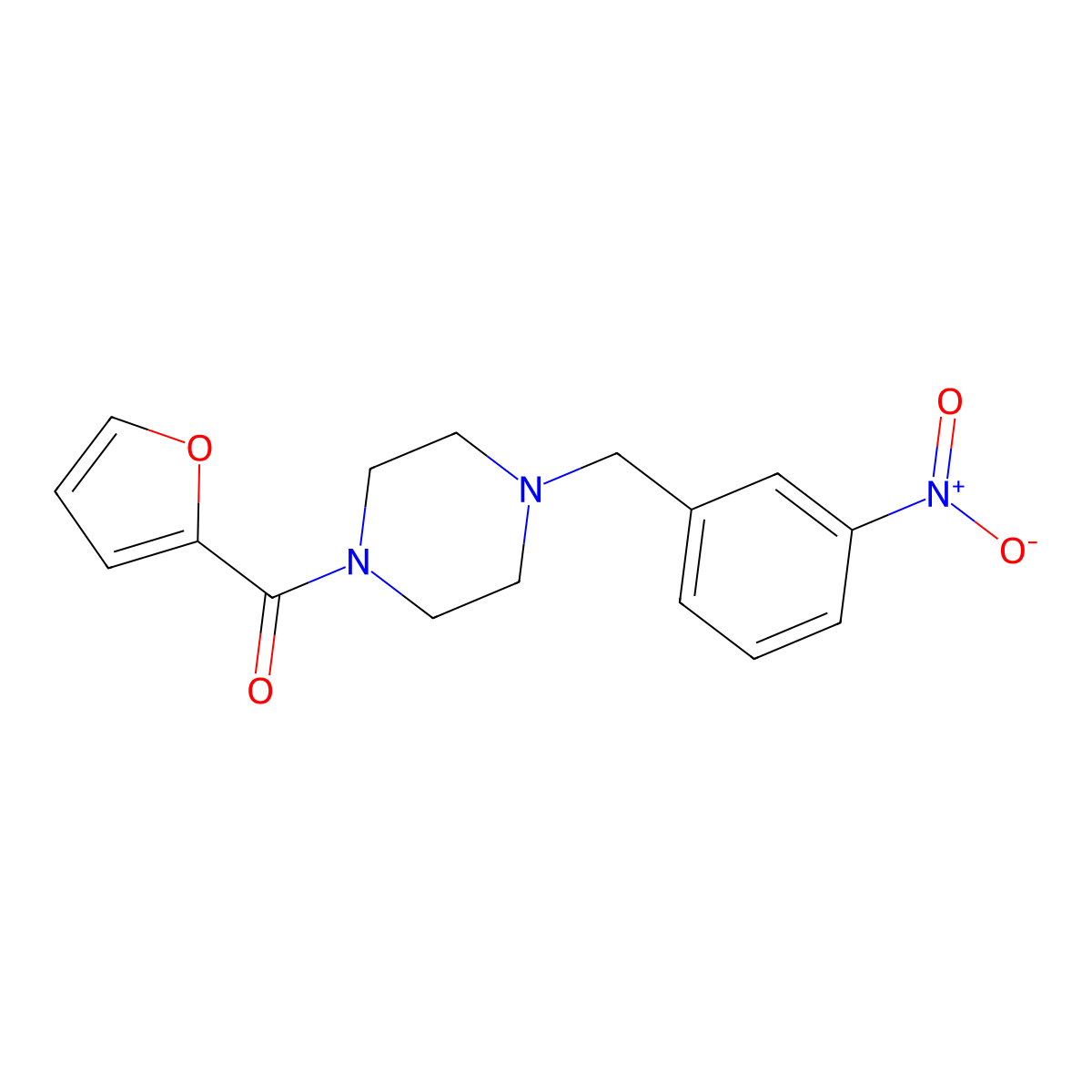 Furan-2-yl-[4-[(3-nitrophenyl)methyl]piperazin-1-yl]methanone molecular structure, CAS 355815-38-2