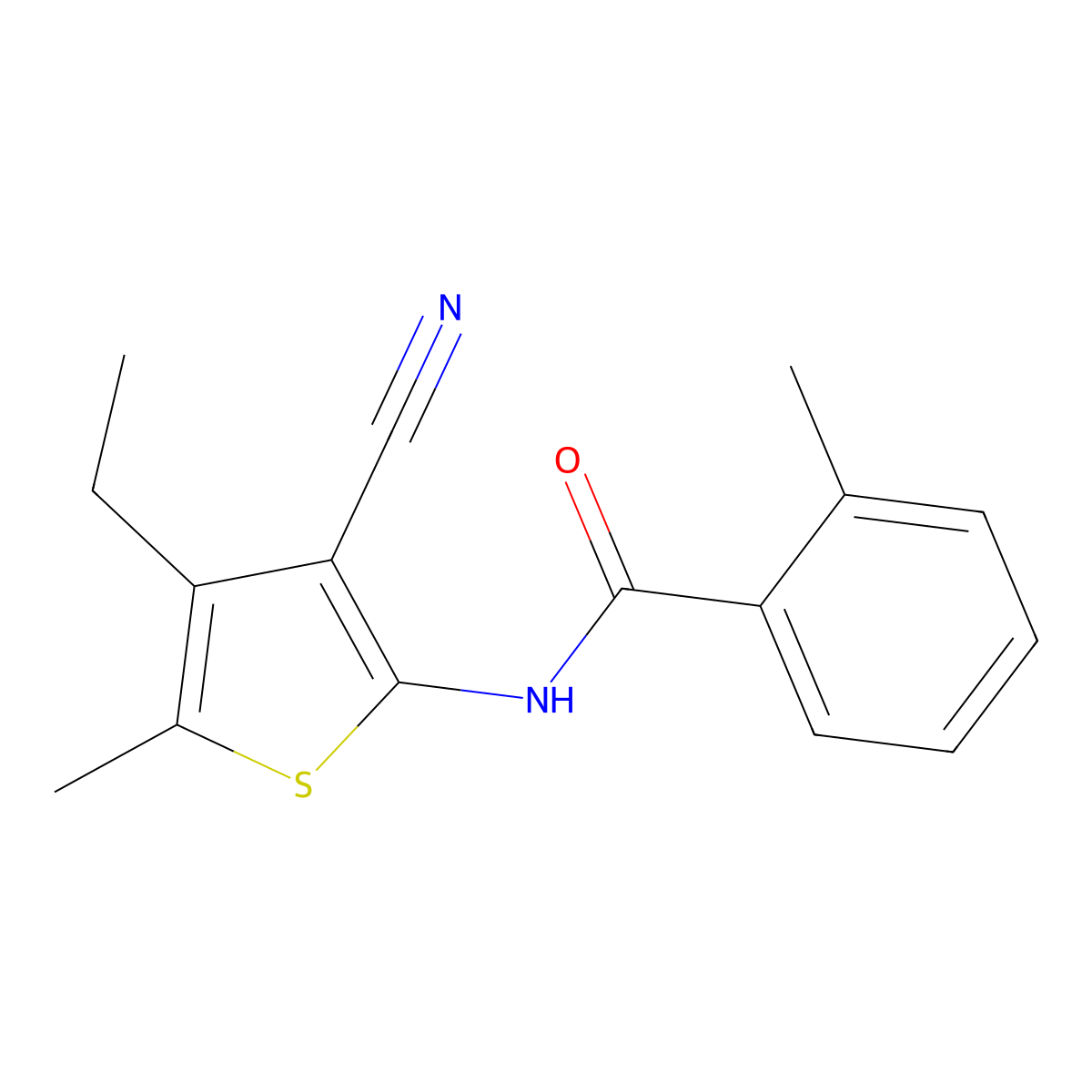 N-(3-cyano-4-ethyl-5-methylthiophen-2-yl)-2-methylbenzamide molecular structure, CAS 355815-48-4