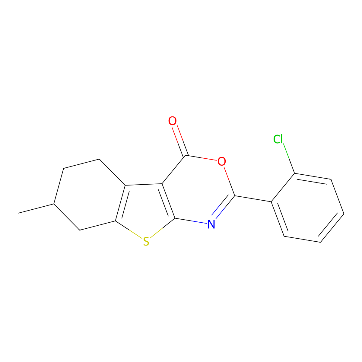 2-(2-chlorophenyl)-7-methyl-5,6,7,8-tetrahydro-4H-[1]benzothieno[2,3-d][1,3]oxazin-4-one molecular structure, CAS 355815-84-8