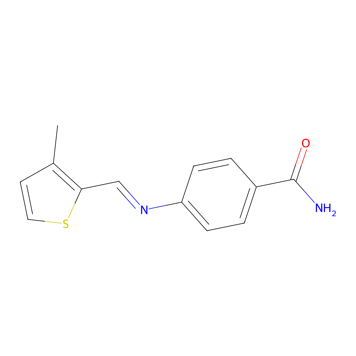 4-{[(E)-(3-methylthiophen-2-yl)methylidene]amino}benzamide molecular structure, CAS 355816-12-5