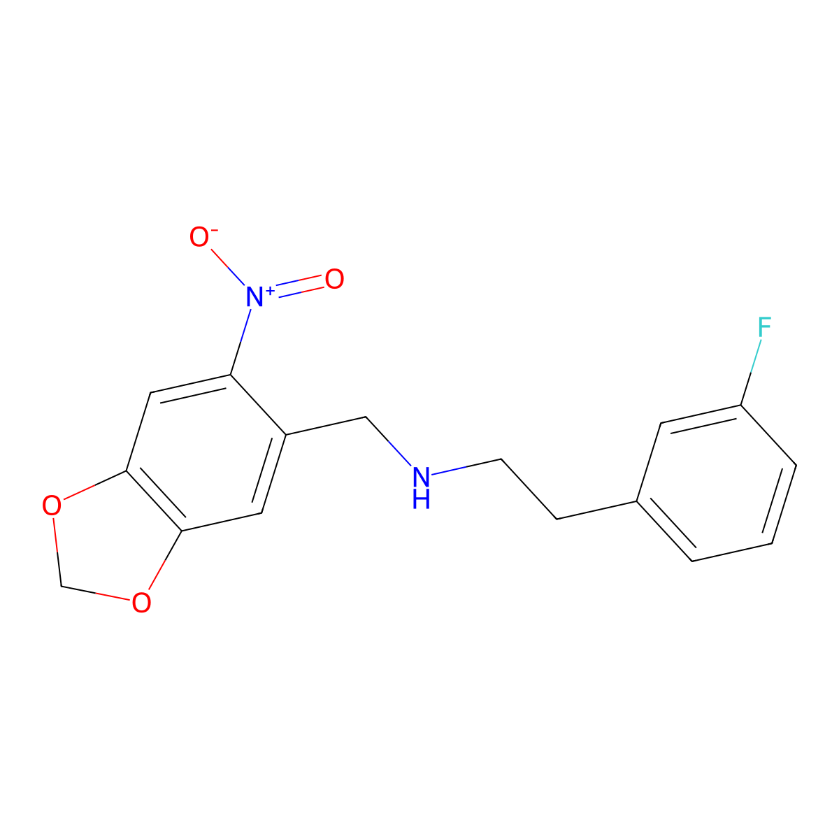 2-(3-fluorophenyl)-N-[(6-nitro-1,3-benzodioxol-5-yl)methyl]ethanamine molecular structure, CAS 355816-52-3