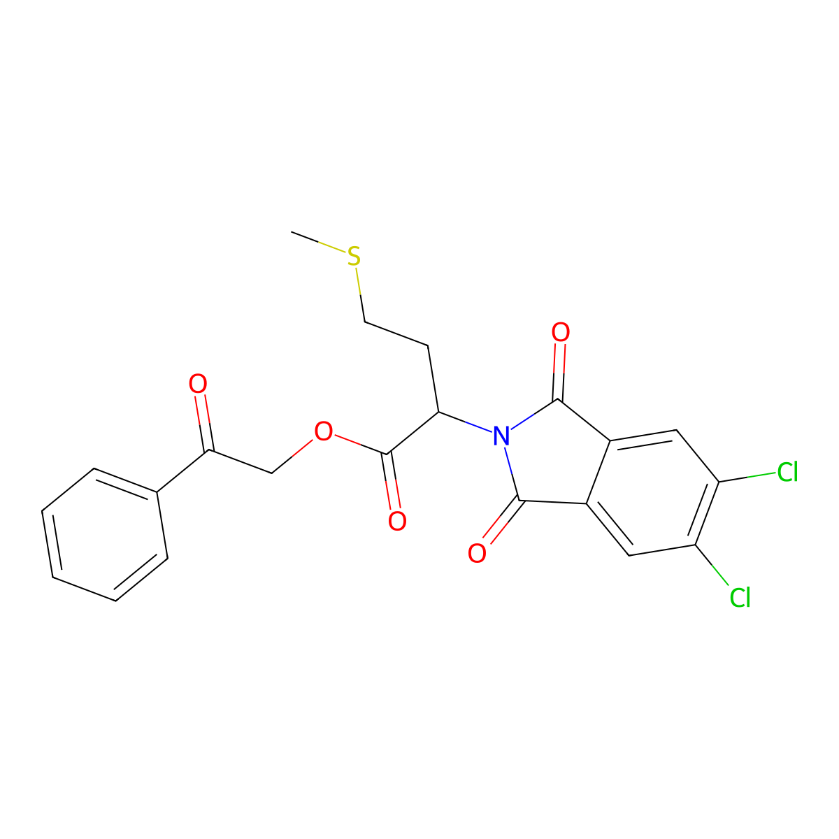 Phenacyl 2-(5,6-dichloro-1,3-dioxoisoindol-2-yl)-4-methylsulfanylbutanoate molecular structure, CAS 355817-63-9