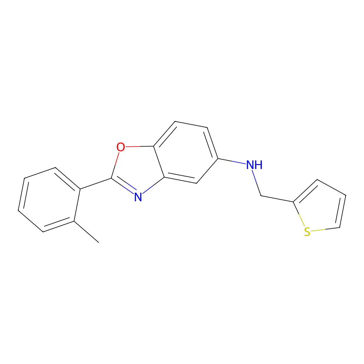 2-(2-methylphenyl)-N-(thiophen-2-ylmethyl)-1,3-benzoxazol-5-amine molecular structure, CAS 355818-24-5