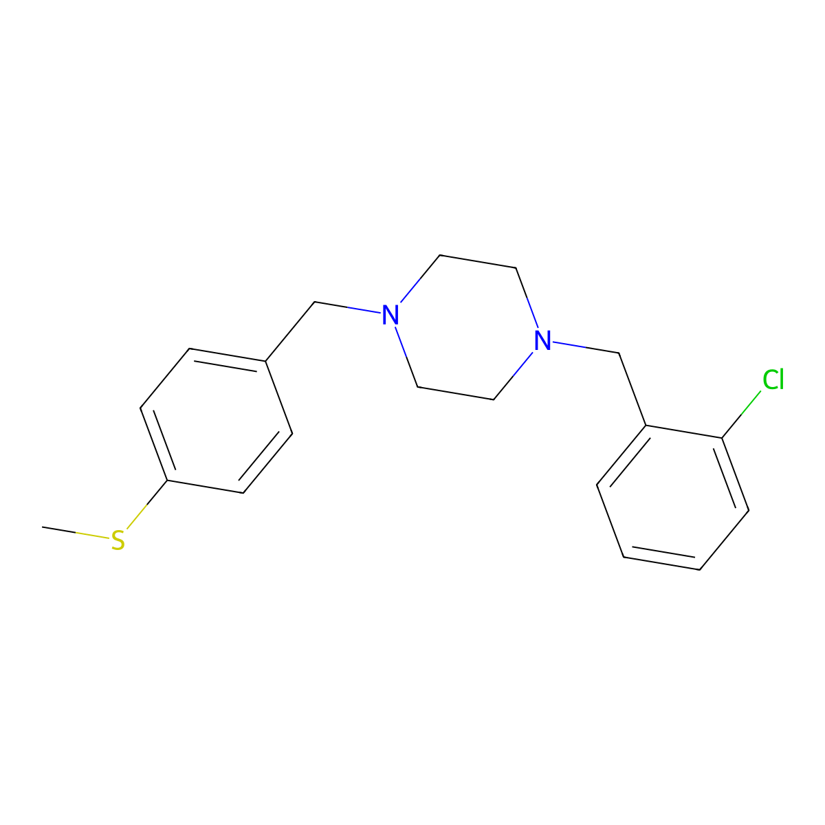 1-[(2-Chlorophenyl)methyl]-4-[(4-methylsulfanylphenyl)methyl]piperazine molecular structure, CAS 355818-33-6