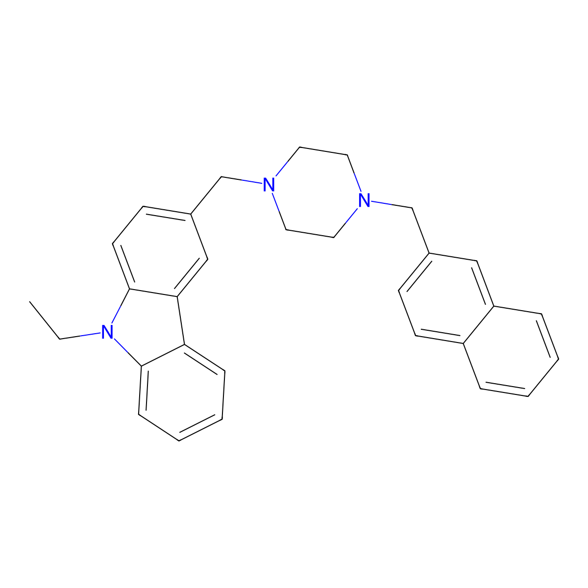 9-Ethyl-3-[[4-(naphthalen-2-ylmethyl)piperazin-1-yl]methyl]carbazole molecular structure, CAS 355818-44-9