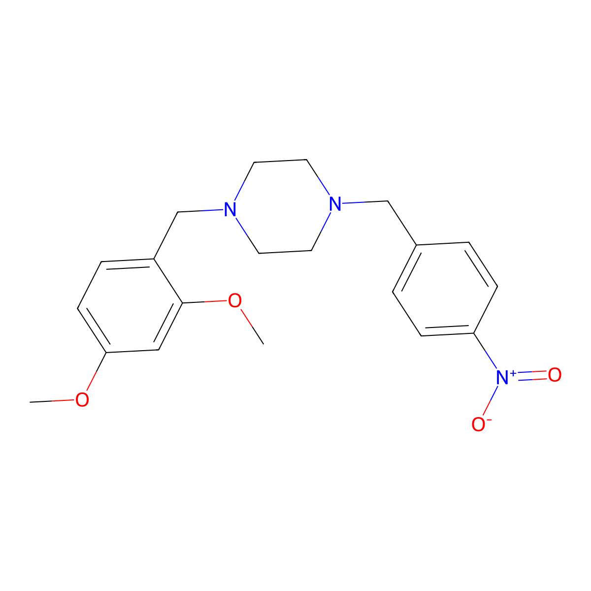 1-[(2,4-Dimethoxyphenyl)methyl]-4-[(4-nitrophenyl)methyl]piperazine molecular structure, CAS 355818-49-4
