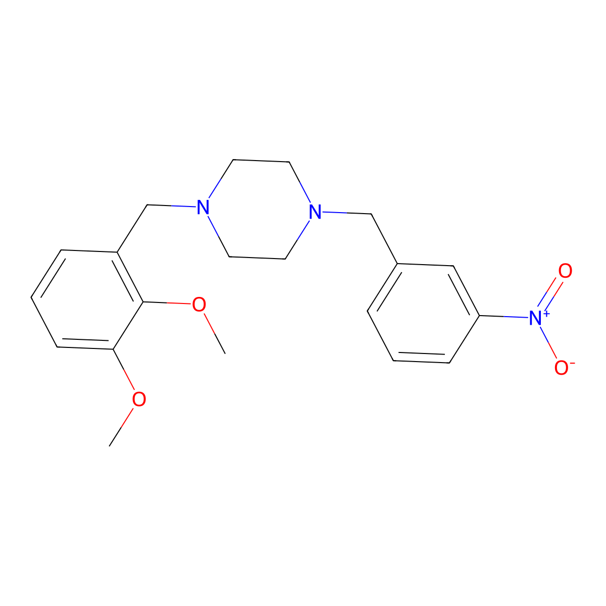 1-[(2,3-Dimethoxyphenyl)methyl]-4-[(3-nitrophenyl)methyl]piperazine molecular structure, CAS 355818-61-0