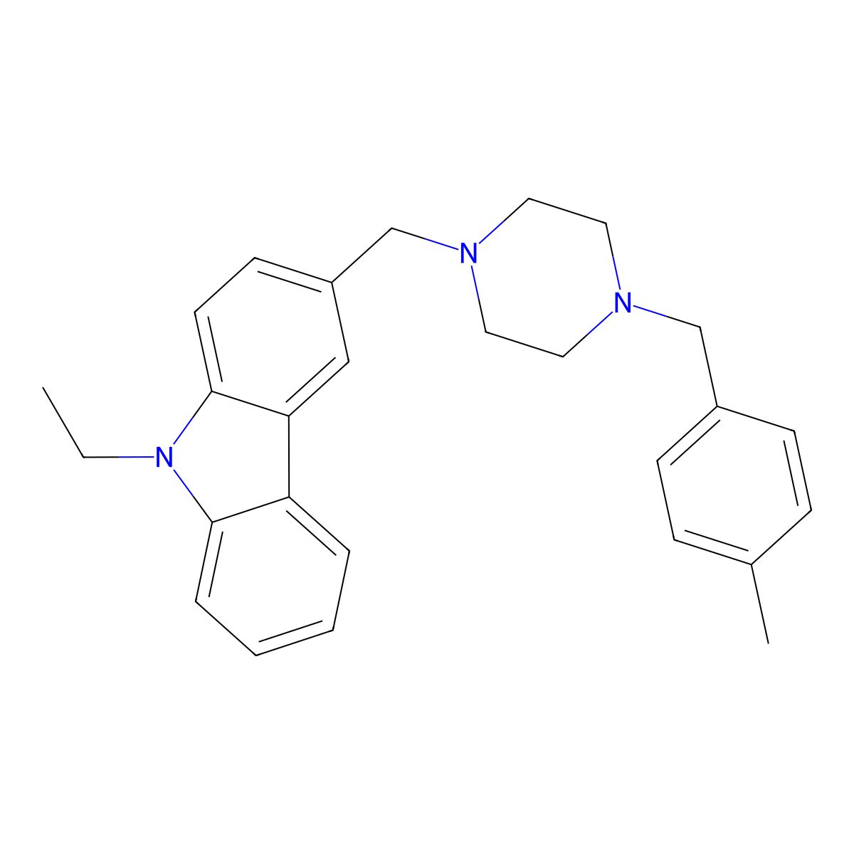 9-Ethyl-3-[[4-[(4-methylphenyl)methyl]piperazin-1-yl]methyl]carbazole molecular structure, CAS 355818-65-4