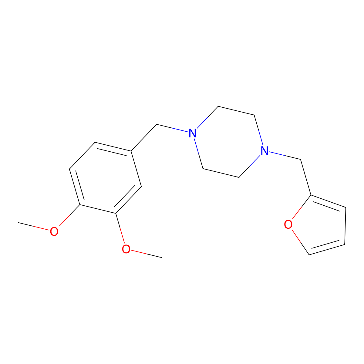 1-[(3,4-Dimethoxyphenyl)methyl]-4-(furan-2-ylmethyl)piperazine molecular structure, CAS 355818-67-6