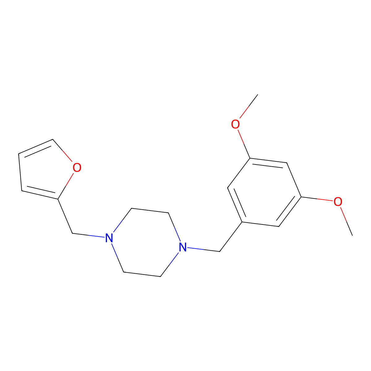 1-[(3,5-Dimethoxyphenyl)methyl]-4-(furan-2-ylmethyl)piperazine molecular structure, CAS 355818-79-0