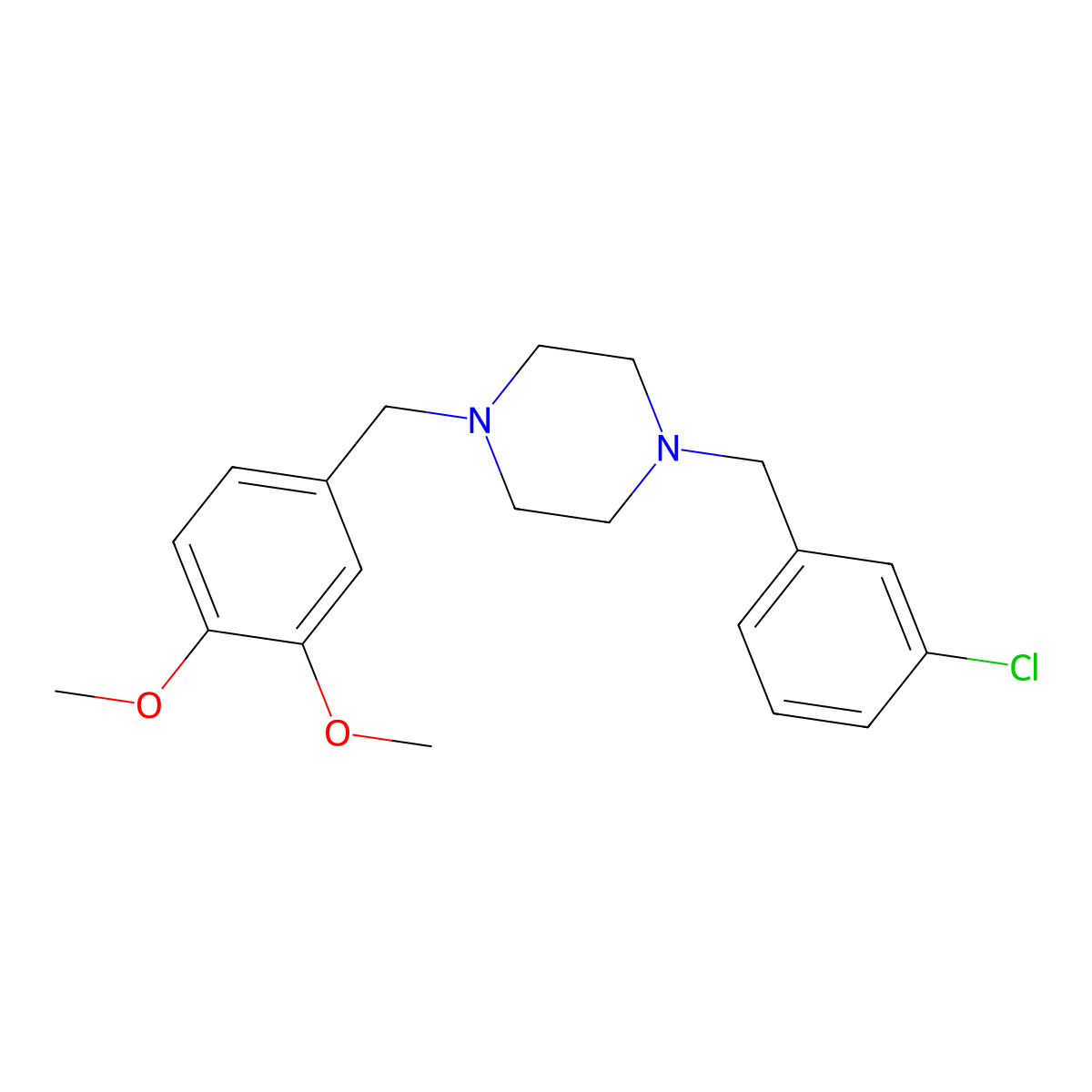 1-(3-Chlorobenzyl)-4-(3,4-dimethoxybenzyl)piperazine molecular structure, CAS 355818-85-8