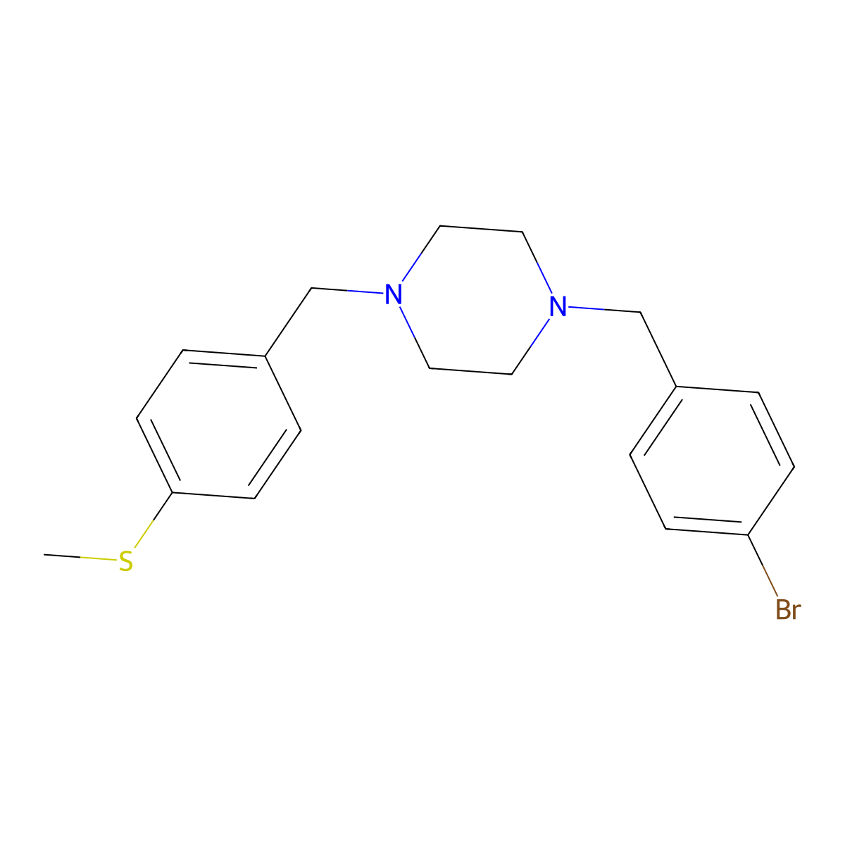 1-(4-Bromobenzyl)-4-[4-(methylsulfanyl)benzyl]piperazine molecular structure, CAS 355818-94-9