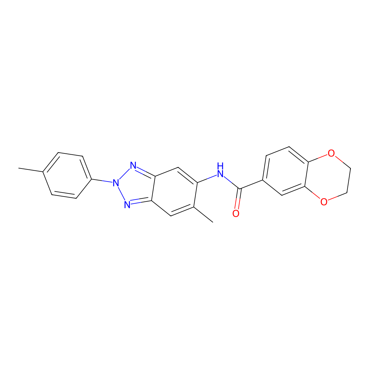 N-[6-methyl-2-(4-methylphenyl)benzotriazol-5-yl]-2,3-dihydro-1,4-benzodioxine-6-carboxamide molecular structure, CAS 355819-09-9