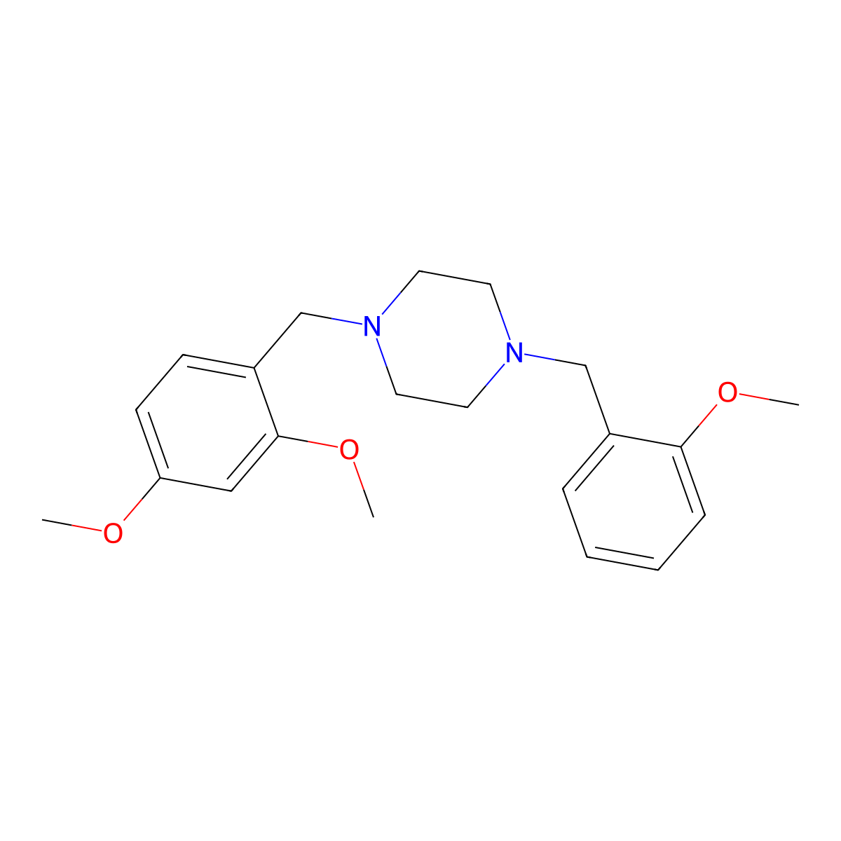 1-[(2,4-Dimethoxyphenyl)methyl]-4-[(2-methoxyphenyl)methyl]piperazine molecular structure, CAS 355819-22-6