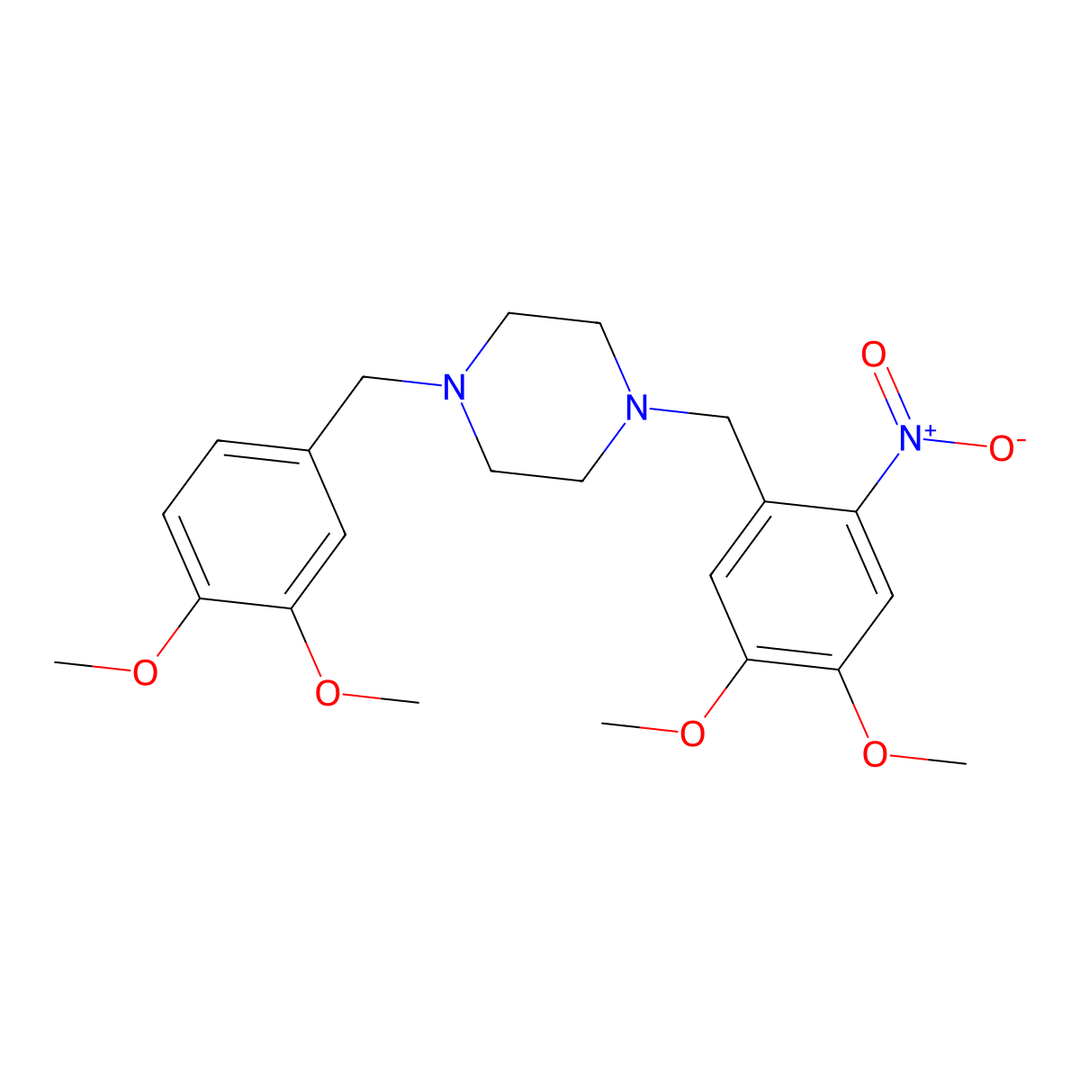1-[(4,5-Dimethoxy-2-nitrophenyl)methyl]-4-[(3,4-dimethoxyphenyl)methyl]piperazine molecular structure, CAS 355819-47-5