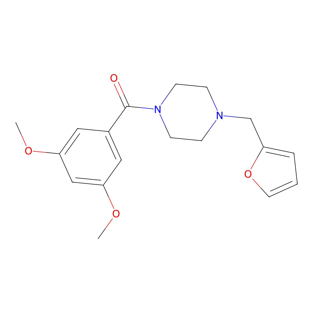 (3,5-Dimethoxyphenyl)-[4-(furan-2-ylmethyl)piperazin-1-yl]methanone molecular structure, CAS 355820-06-3