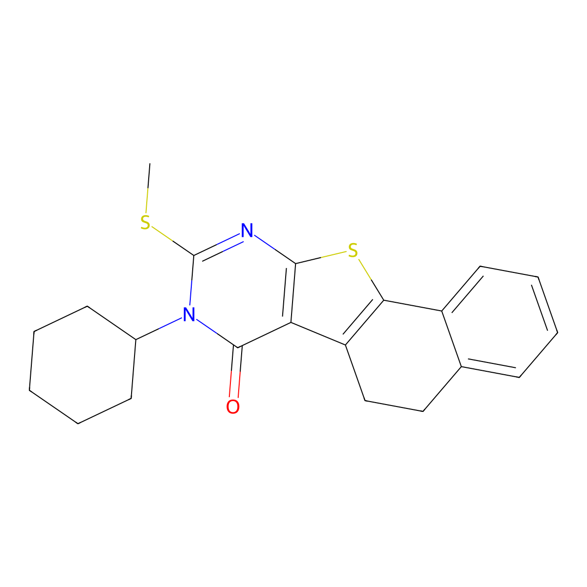 8-cyclohexyl-9-(methylsulfanyl)-5,8-dihydronaphtho[2',1':4,5]thieno[2,3-d]pyrimidin-7(6H)-one molecular structure, CAS 355820-11-0