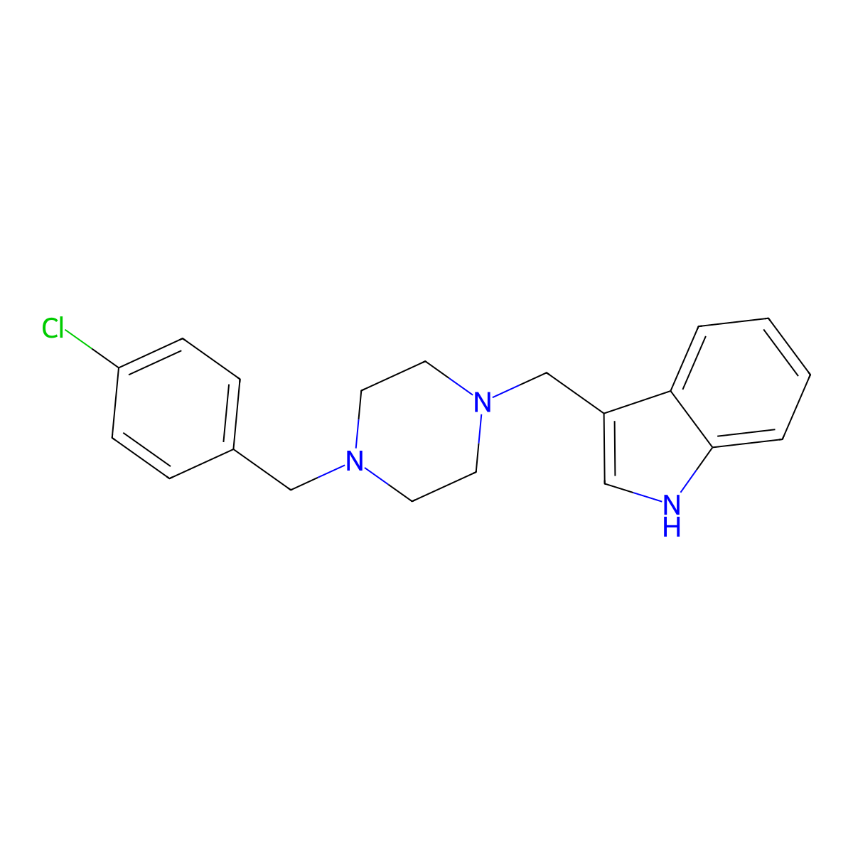 3-[[4-[(4-chlorophenyl)methyl]piperazin-1-yl]methyl]-1H-indole molecular structure, CAS 355820-26-7