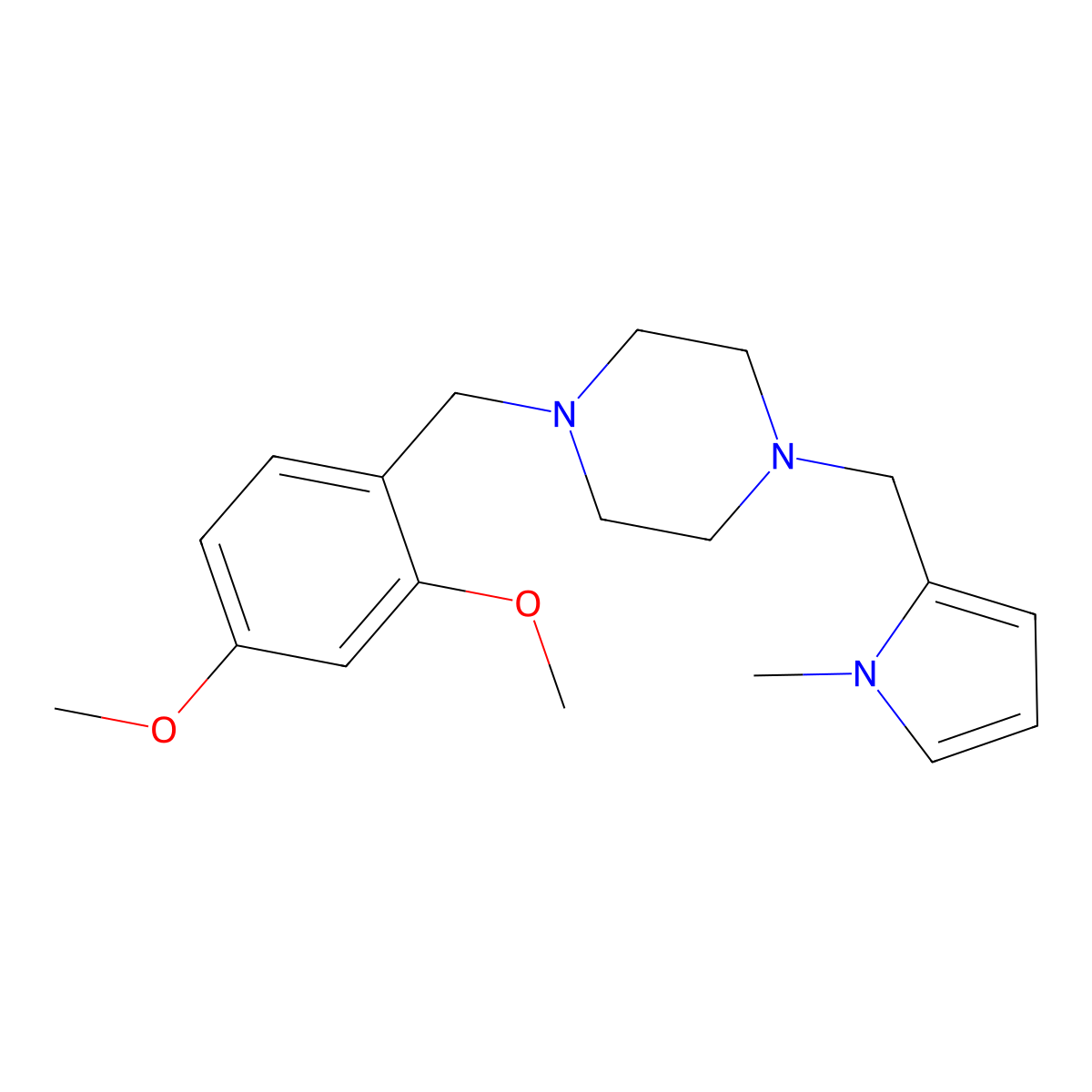1-[(2,4-Dimethoxyphenyl)methyl]-4-[(1-methylpyrrol-2-yl)methyl]piperazine molecular structure, CAS 355820-27-8