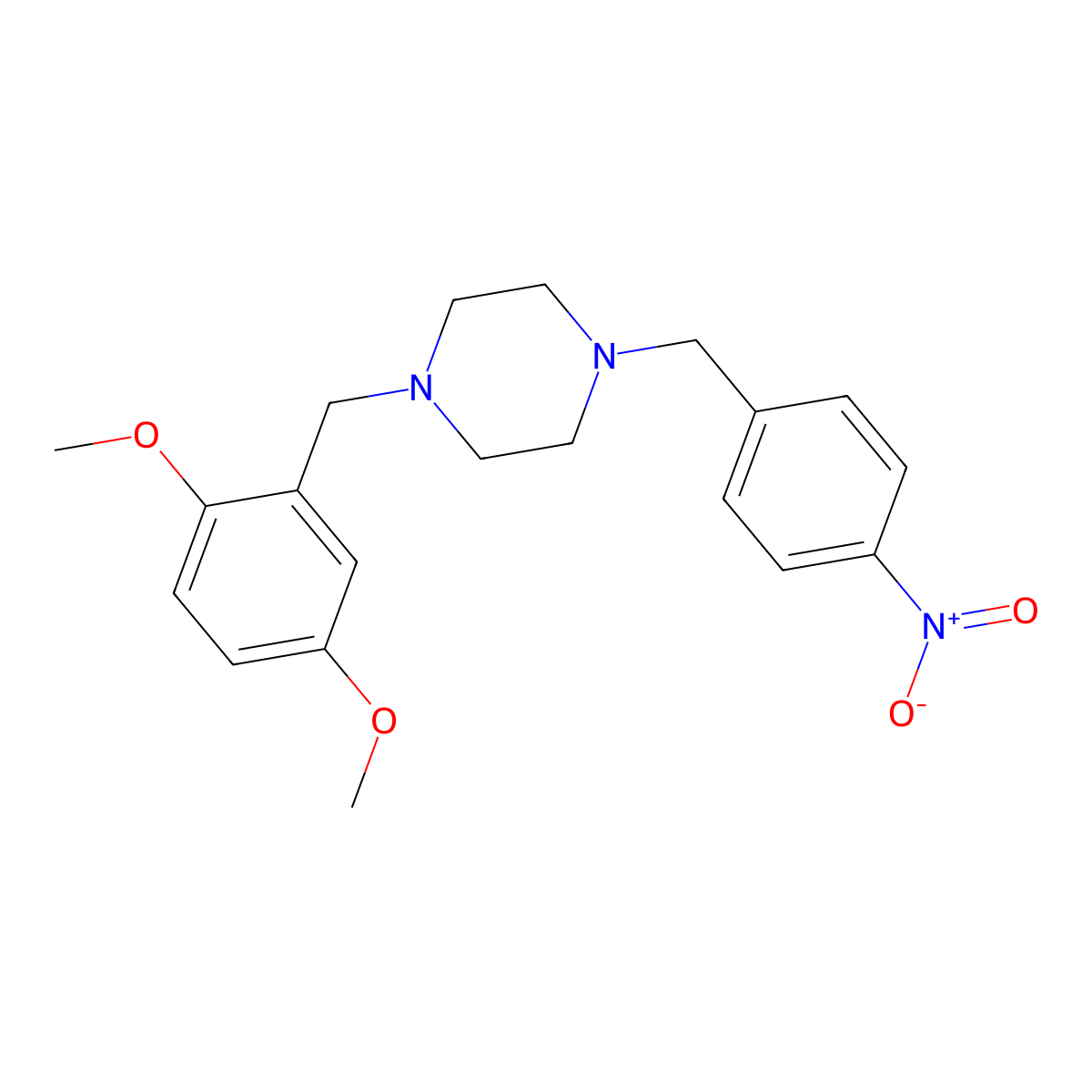 1-[(2,5-Dimethoxyphenyl)methyl]-4-[(4-nitrophenyl)methyl]piperazine molecular structure, CAS 355820-28-9