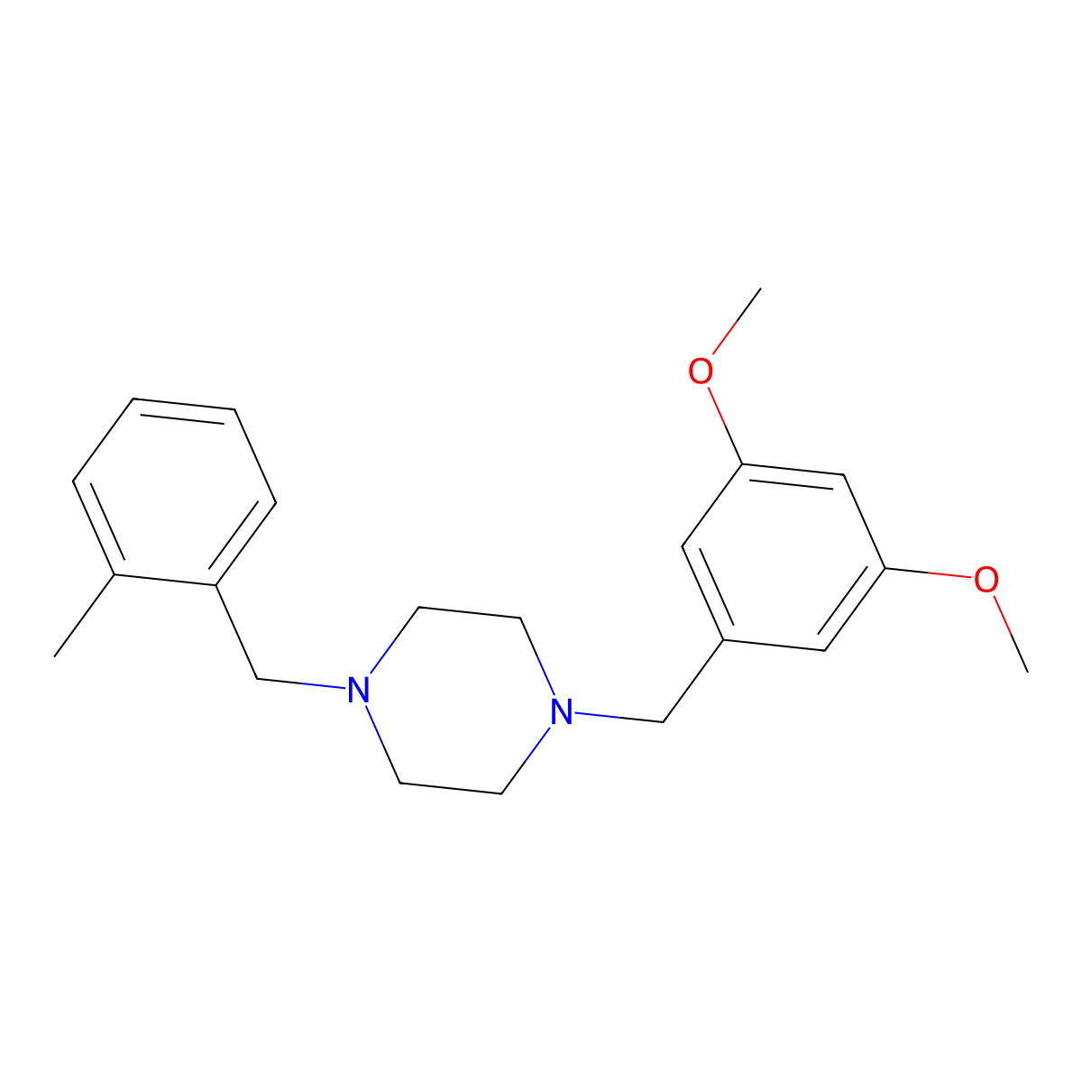 1-[(3,5-Dimethoxyphenyl)methyl]-4-[(2-methylphenyl)methyl]piperazine molecular structure, CAS 355820-30-3