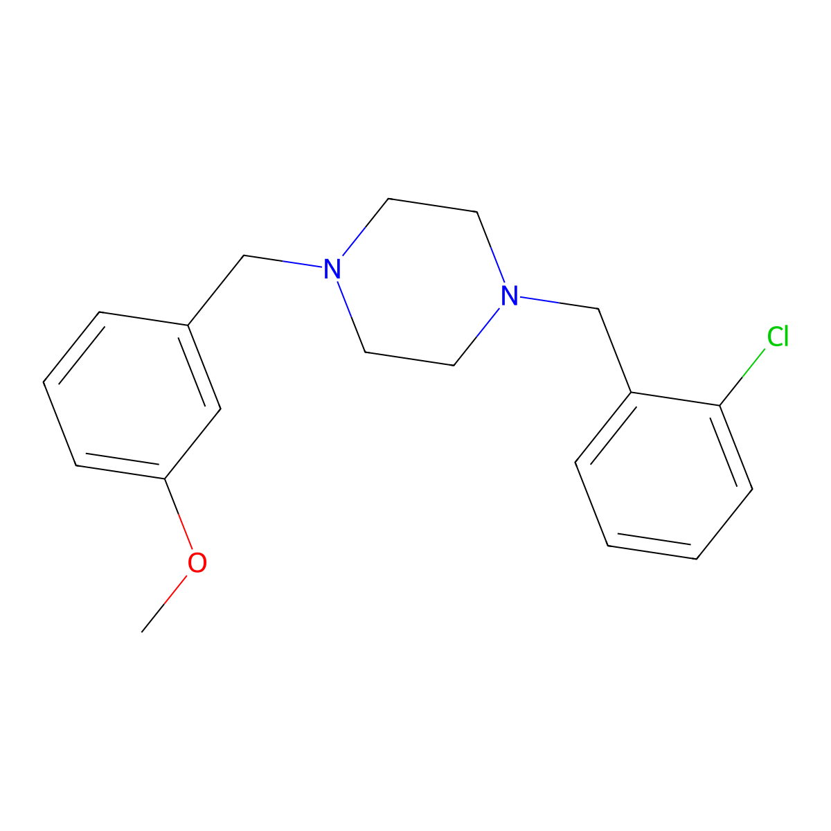 1-(2-Chlorobenzyl)-4-(3-methoxybenzyl)piperazine molecular structure, CAS 355820-48-3