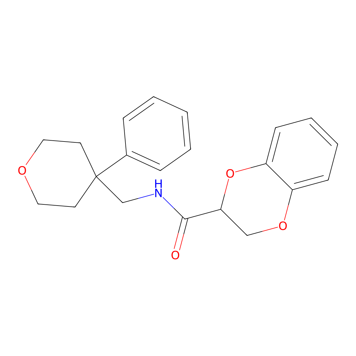 N-[(4-phenyltetrahydro-2H-pyran-4-yl)methyl]-2,3-dihydro-1,4-benzodioxine-2-carboxamide molecular structure, CAS 355820-53-0