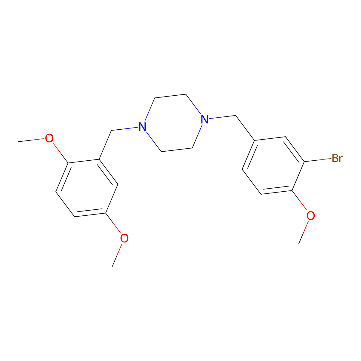 1-[(3-Bromo-4-methoxyphenyl)methyl]-4-[(2,5-dimethoxyphenyl)methyl]piperazine molecular structure, CAS 355820-60-9
