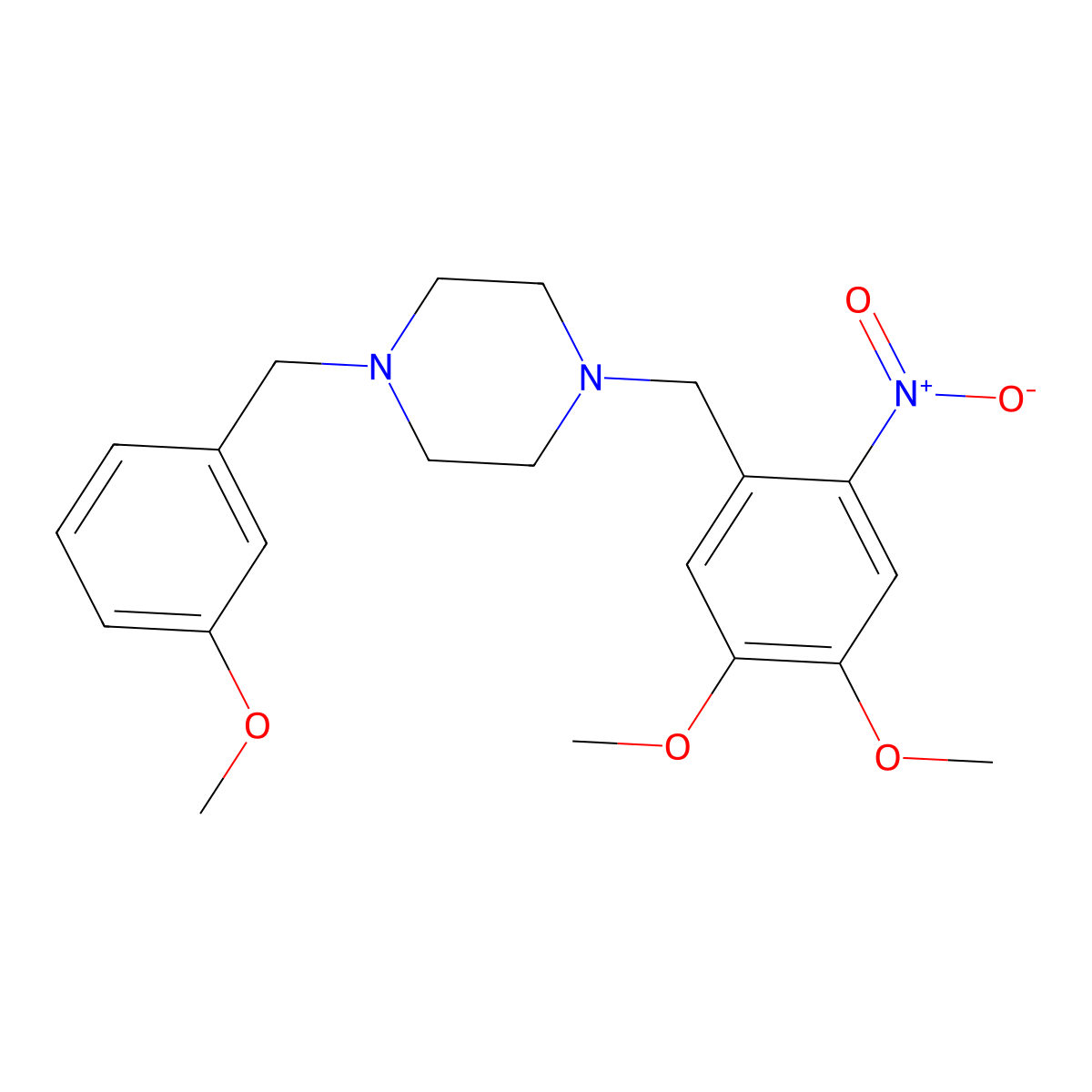 1-[(4,5-Dimethoxy-2-nitrophenyl)methyl]-4-[(3-methoxyphenyl)methyl]piperazine molecular structure, CAS 355820-62-1