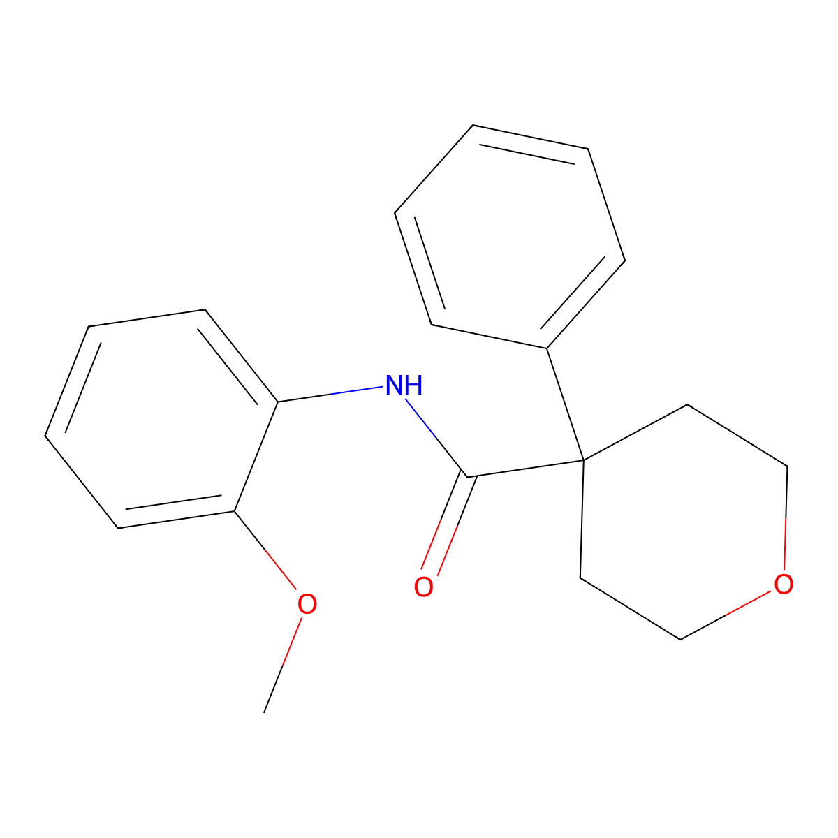 N-(2-methoxyphenyl)-4-phenyloxane-4-carboxamide molecular structure, CAS 355820-68-7