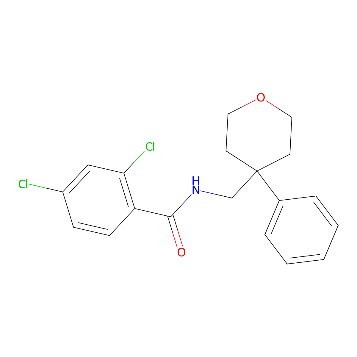2,4-dichloro-N-[(4-phenyloxan-4-yl)methyl]benzamide molecular structure, CAS 355820-71-2