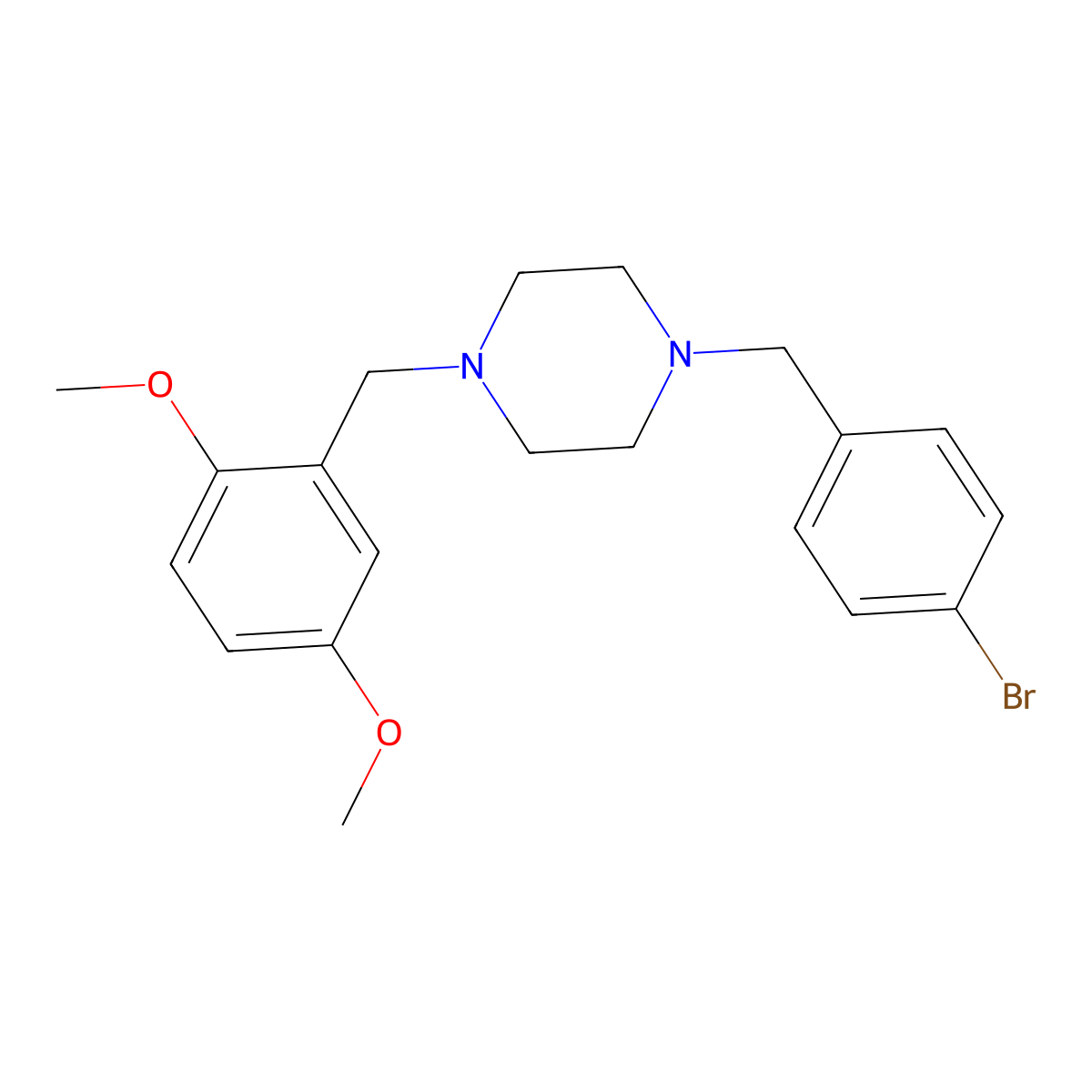 1-[(4-Bromophenyl)methyl]-4-[(2,5-dimethoxyphenyl)methyl]piperazine molecular structure, CAS 355820-79-0