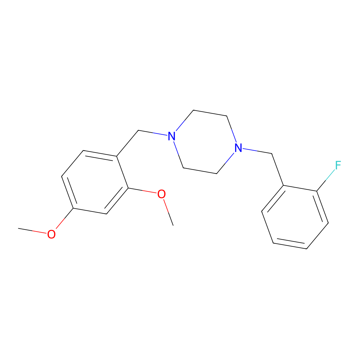 1-[(2,4-Dimethoxyphenyl)methyl]-4-[(2-fluorophenyl)methyl]piperazine molecular structure, CAS 355820-81-4