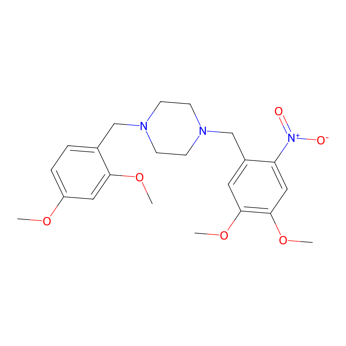 1-[(4,5-Dimethoxy-2-nitrophenyl)methyl]-4-[(2,4-dimethoxyphenyl)methyl]piperazine molecular structure, CAS 355821-09-9