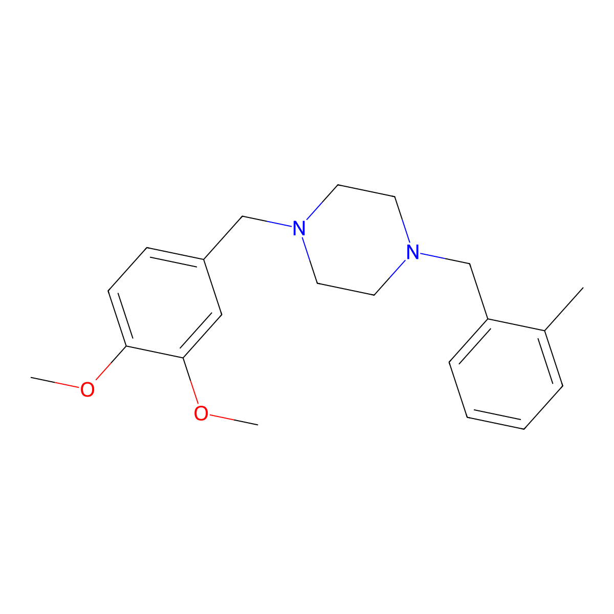 1-[(3,4-Dimethoxyphenyl)methyl]-4-[(2-methylphenyl)methyl]piperazine molecular structure, CAS 355821-27-1