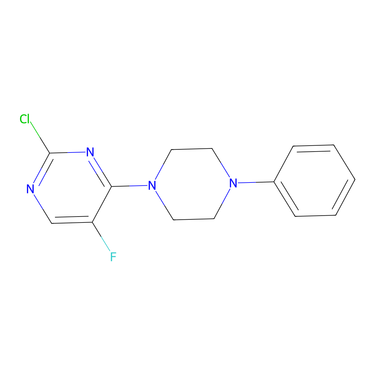 2-Chloro-5-fluoro-4-(4-phenylpiperazin-1-yl)pyrimidine molecular structure, CAS 355821-33-9