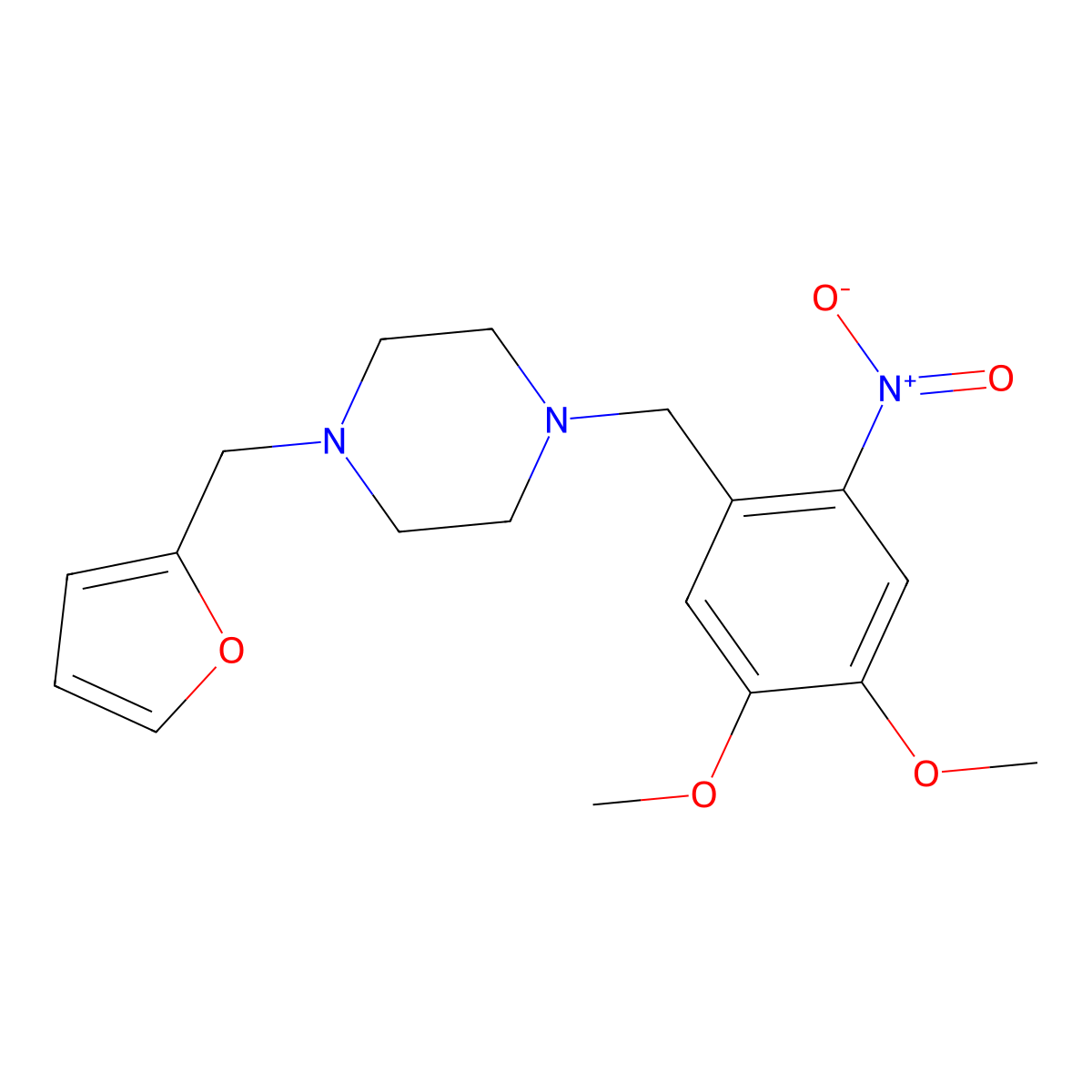 1-[(4,5-Dimethoxy-2-nitrophenyl)methyl]-4-(furan-2-ylmethyl)piperazine molecular structure, CAS 355821-44-2