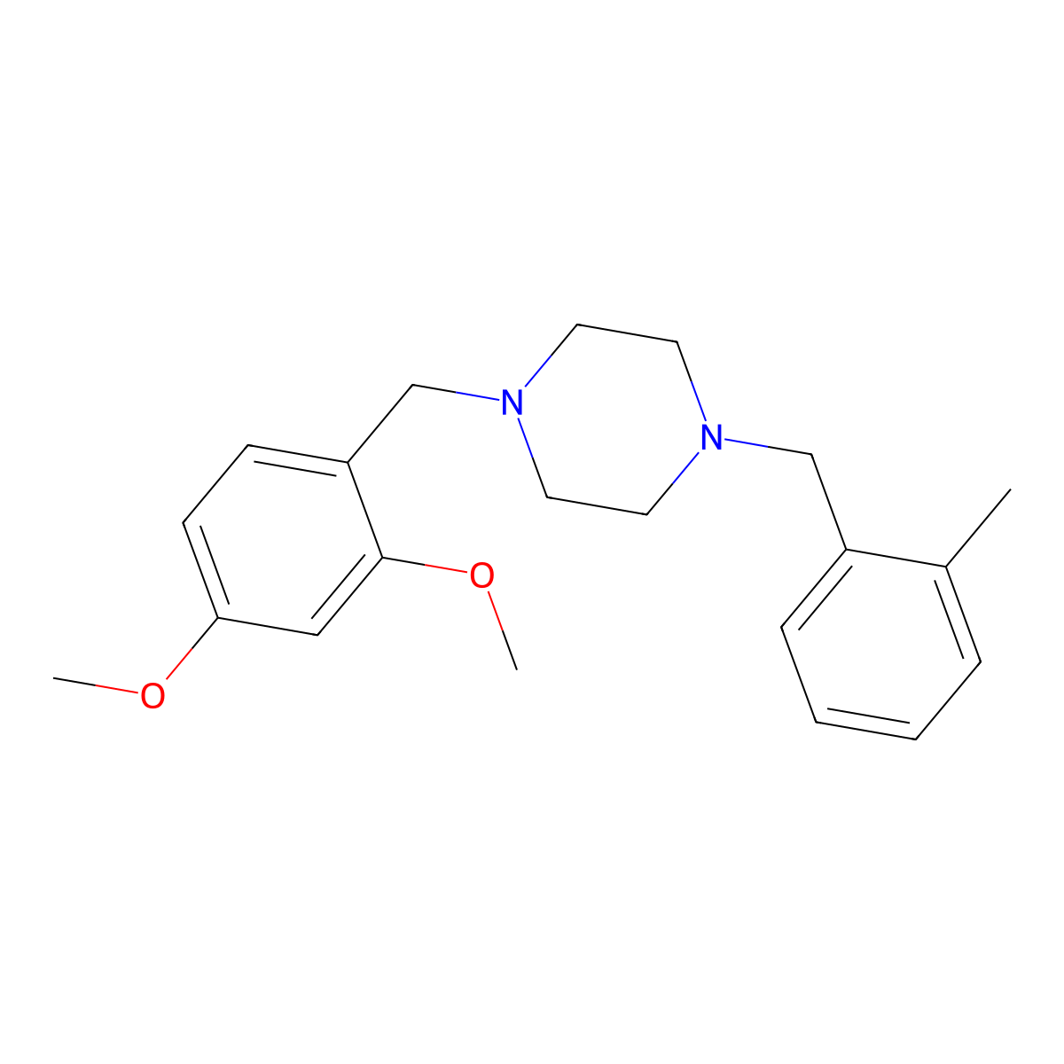 1-(2,4-Dimethoxybenzyl)-4-(2-methylbenzyl)piperazine molecular structure, CAS 355821-49-7