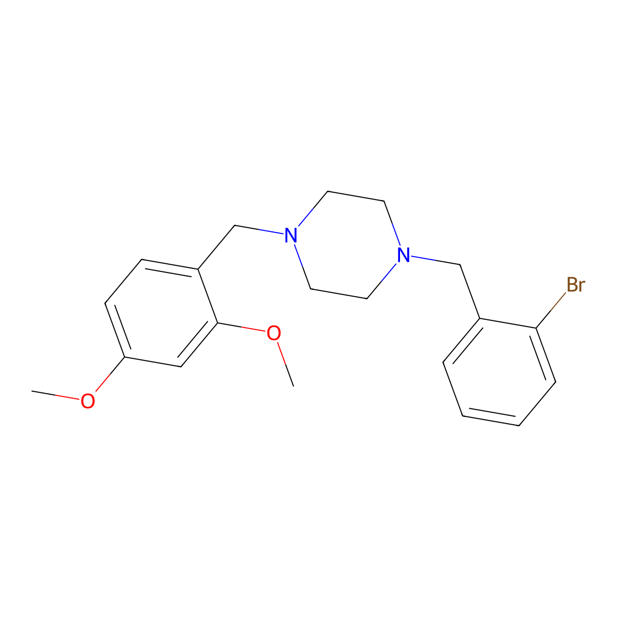 1-[(2-Bromophenyl)methyl]-4-[(2,4-dimethoxyphenyl)methyl]piperazine molecular structure, CAS 355821-62-4